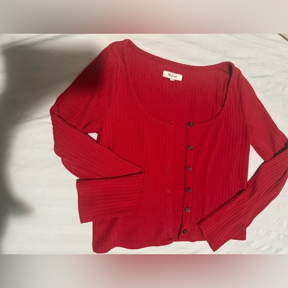 Madewell Red Ribbed Knit Top - Picture 2 of 4